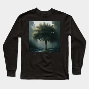 Gorgeous Green Tree on a Foggy Morning Long Sleeve T-Shirt